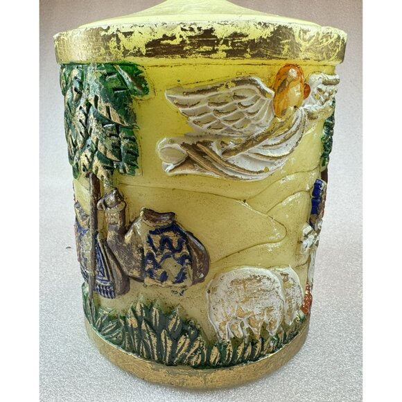 Nativity Pillar Candle Molded Handpainted Christmas Holy Family Wise Men Angels - Picture 5 of 6
